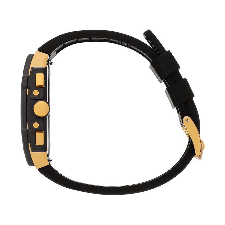 ICE Watch Herrenuhr mit Edelstahlgehäuse, schwarzem Armband und goldenen Akzenten.