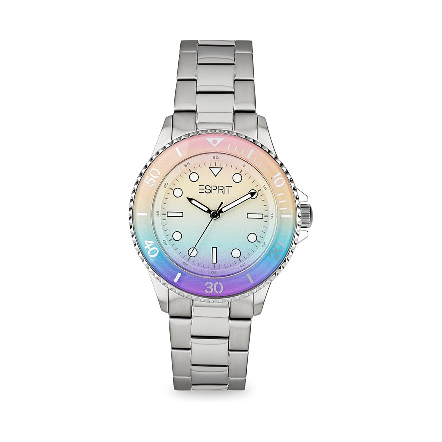 ESPRIT Damenuhr RAINBOW, Damen, Edelstahl, Armband: Metall, Quarz, analog