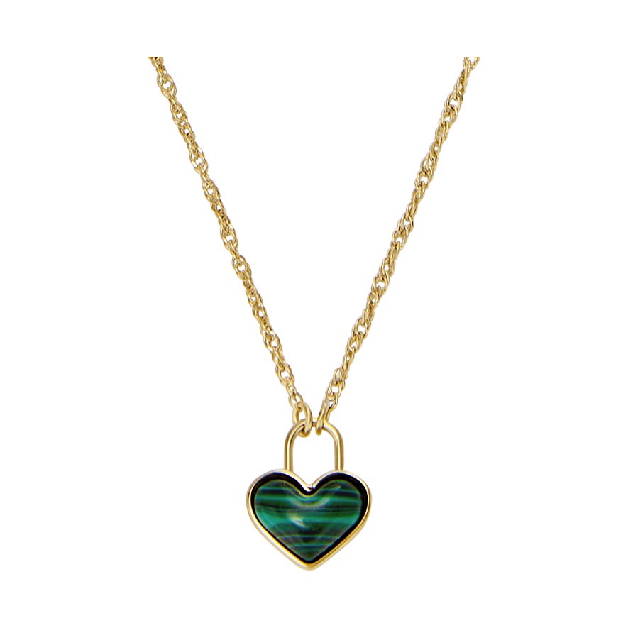 Fossil Kette MODERN MEADOWS, Malachit, Damen, Edelstahl, gold