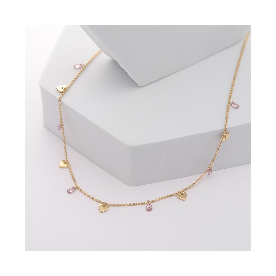 CHRIST halsband i 925 sterling silver med hjärtformade hängen och rosa zirkonia.