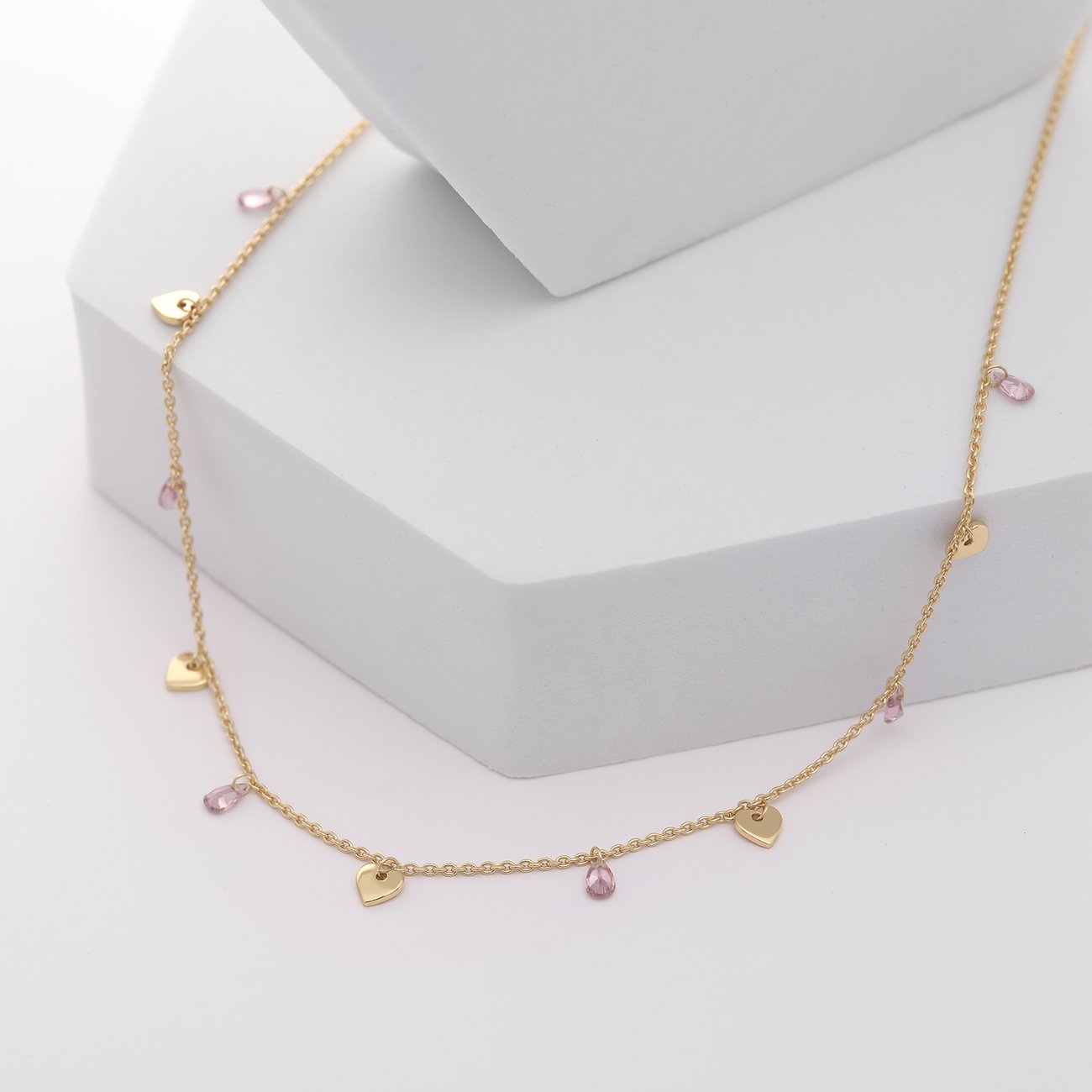 CHRIST halsband i 925 sterling silver med hjärtformade hängen och rosa zirkonia.