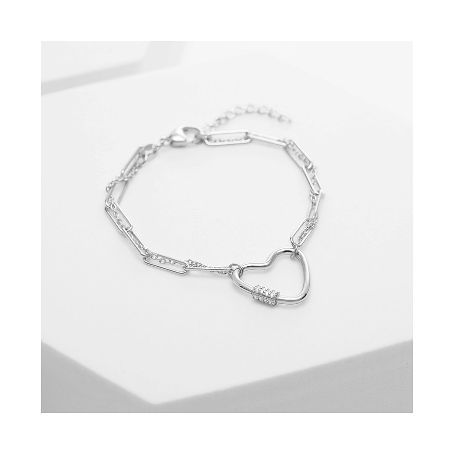 CHRIST Armband aus 925er recyceltem Silber mit Zirkonia und Herz-Anhänger.