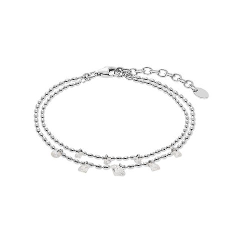 Armband aus recyceltem 925er Silber mit Zirkonia-Steinen, die wie Glassplitter wirken, auf weißem Hintergrund.