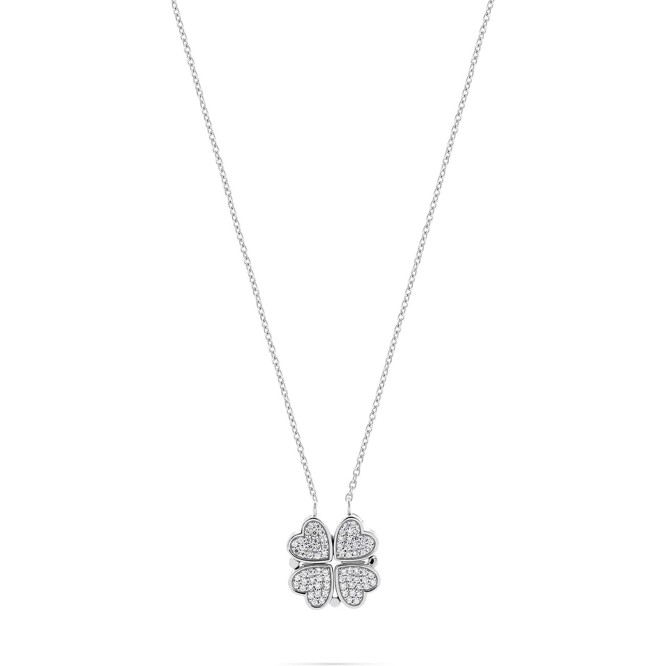 Collier CHRIST pour femme en argent recyclé 925, serti de zircones blancs en forme de cœur.