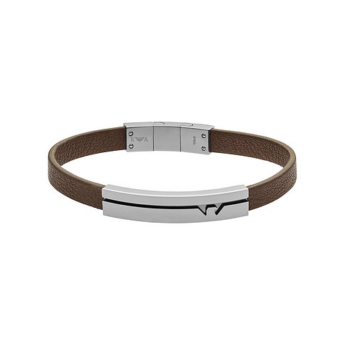 Emporio Armani Armband aus Edelstahl mit Leder und silberfarbenem Element.