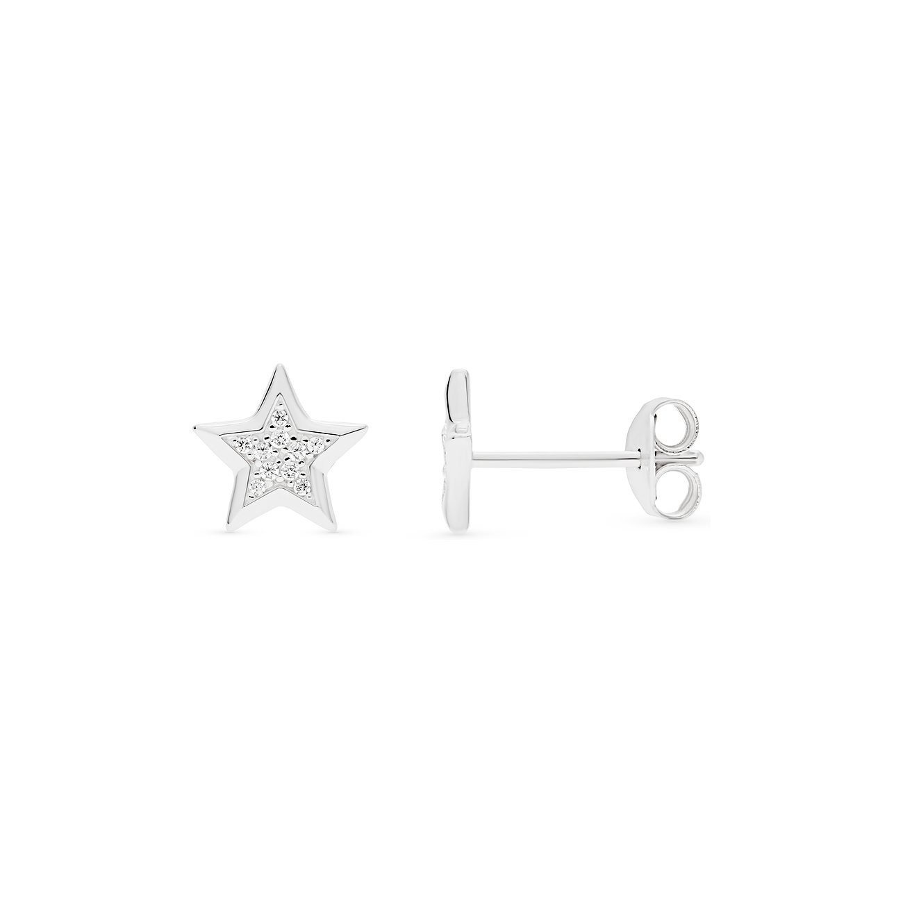 FAVS Ohrschmuck aus 925er Silber in Form eines Sterns, besetzt mit funkelnden Zirkon-Farbsteinen.