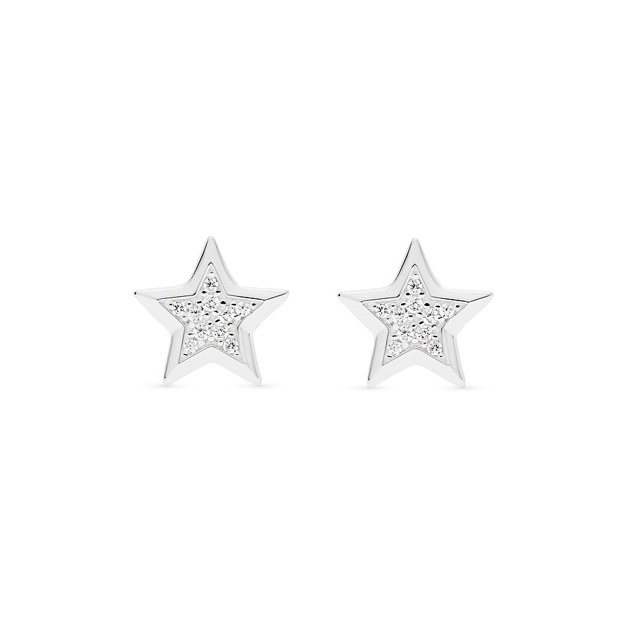 FAVS Ohrstecker aus 925er Silber in Sternform mit funkelnden Zirkon-Farbsteinen in der Mitte.