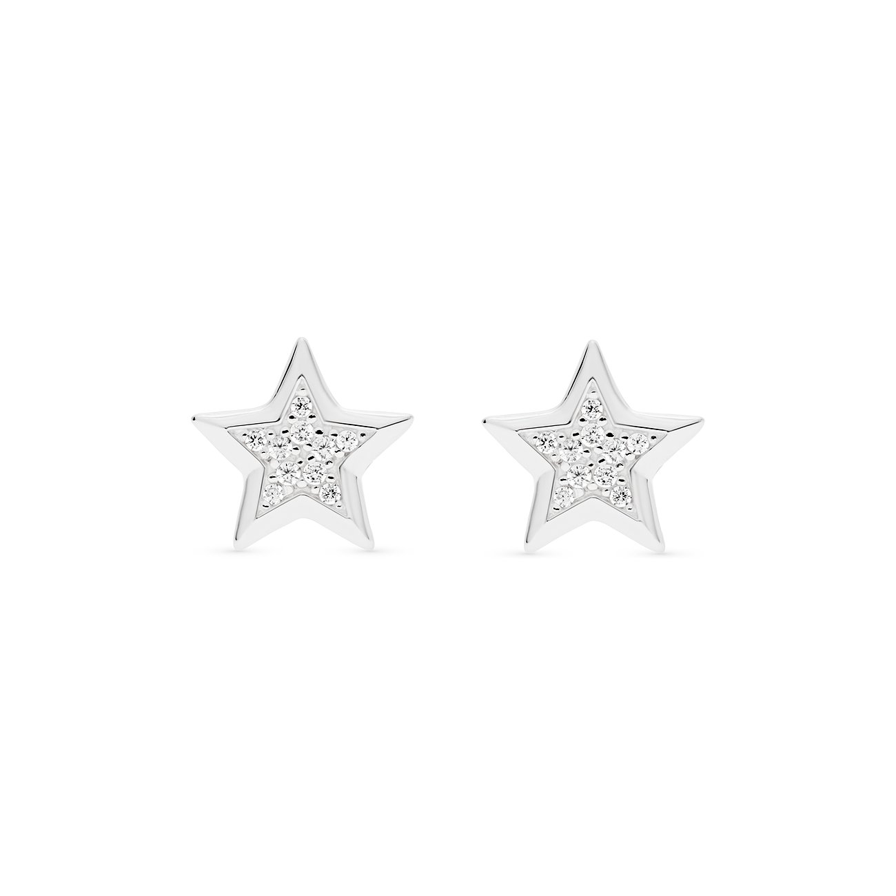 FAVS Ohrstecker aus 925er Silber in Sternform mit funkelnden Zirkon-Farbsteinen in der Mitte.