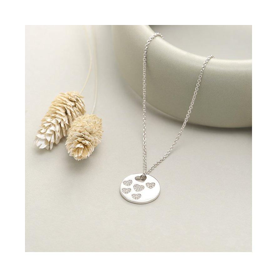 JETTE Halsschmuck aus 925 recyceltem Silber mit Zirkonia-Herzen.