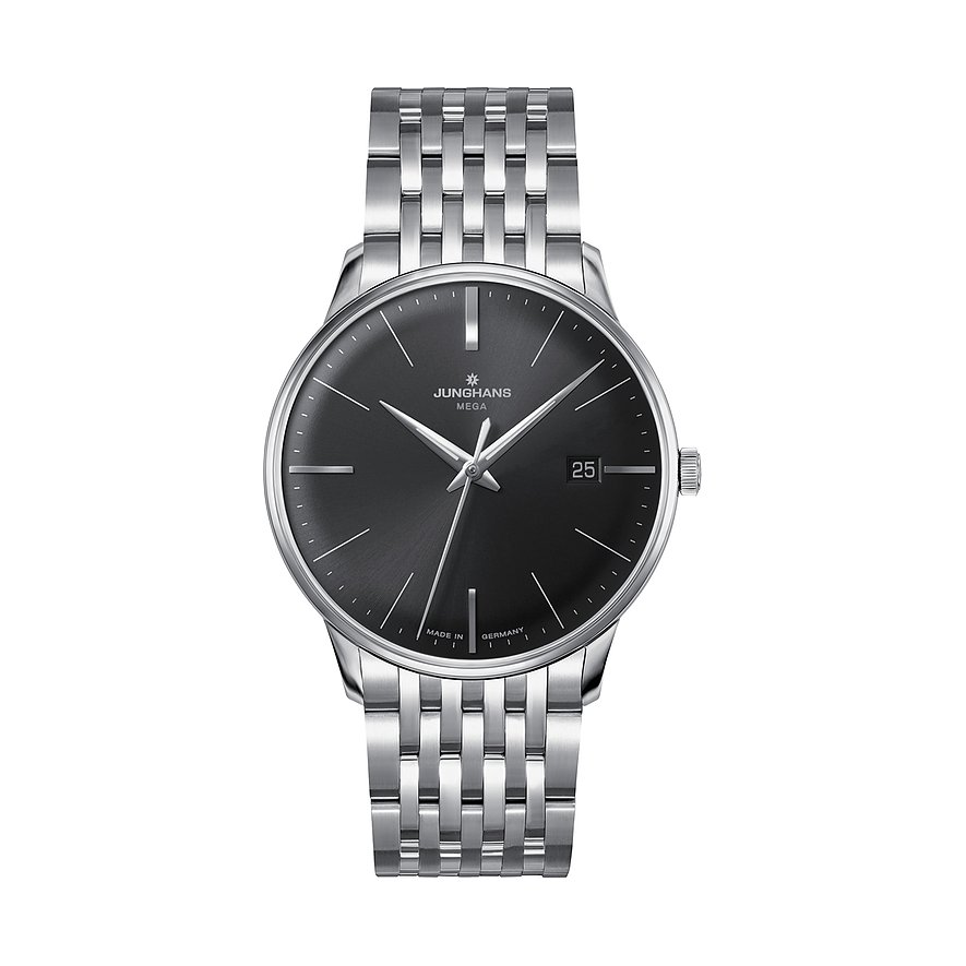 Junghans Unisexuhr Meister MEGA 58450346, Herren, Edelstahl, Armband: Edelstahl, Quarz, analog