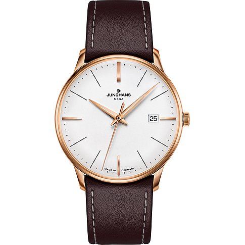 Junghans Unisexuhr mit Edelstahlgehäuse, weißem Zifferblatt und Datumsanzeige.