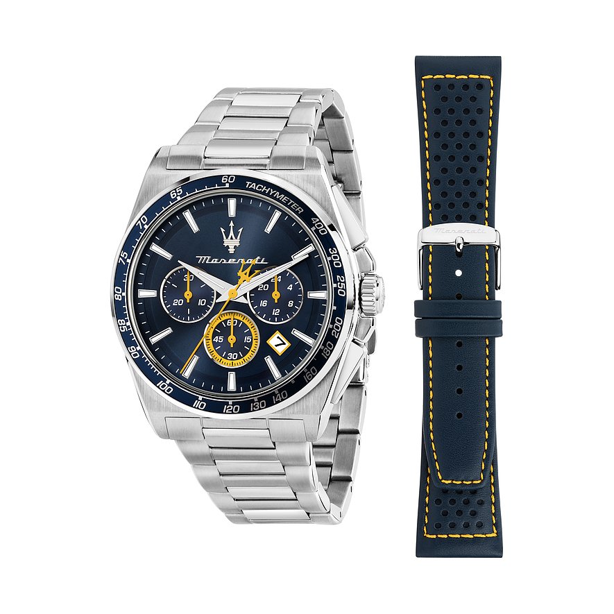 Maserati Uhren-Set inkl. Wechselarmband Velocita R8873652001, Herren, Edelstahl, Leder, Armband: Edelstahl, Quarz