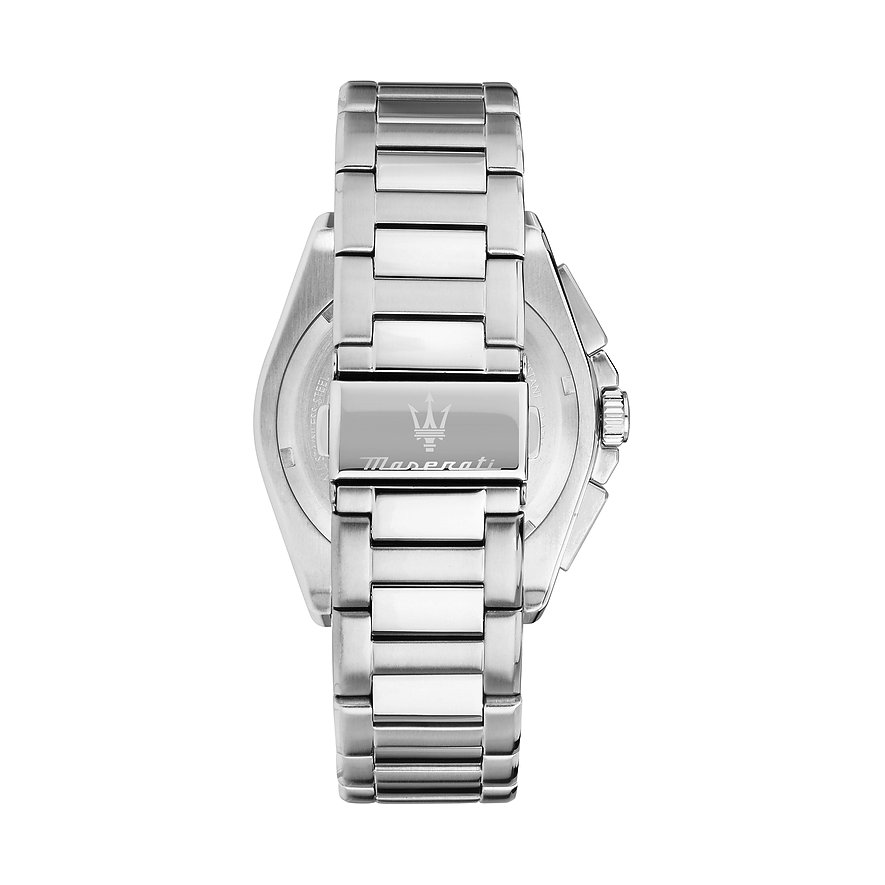 Maserati Uhr mit Edelstahlgehäuse und Lederarmband.