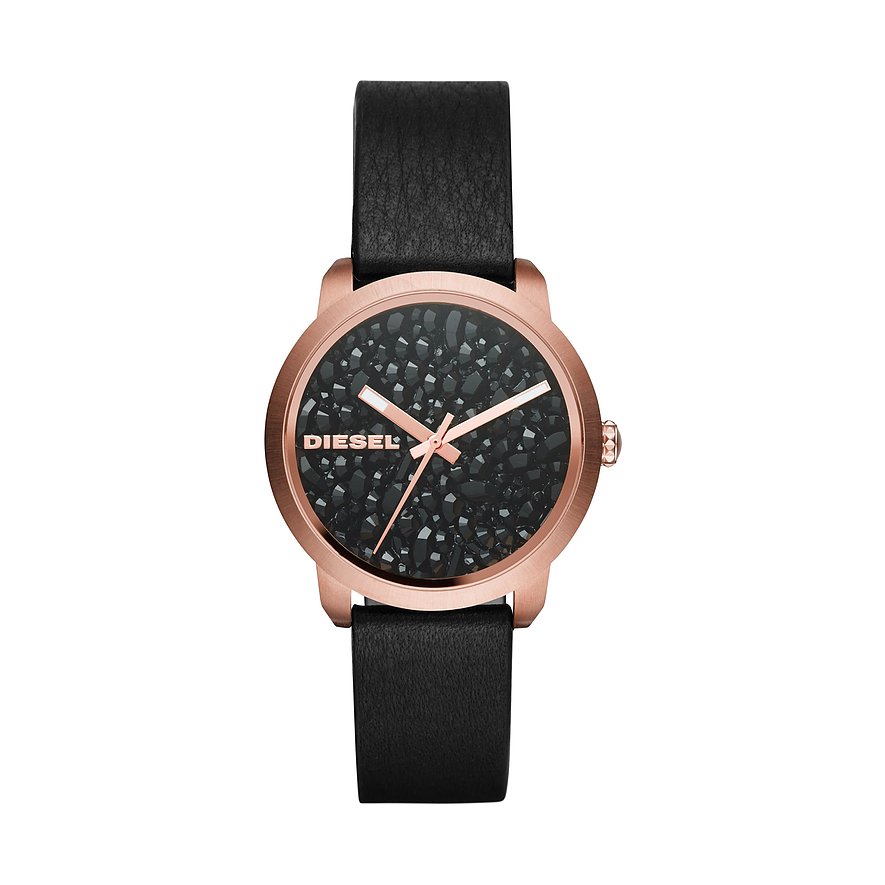 2. Chance - Diesel Damenuhr DZ5520, Glasstein, Damen, Edelstahl, Armband: Leder, Quarz, analog
