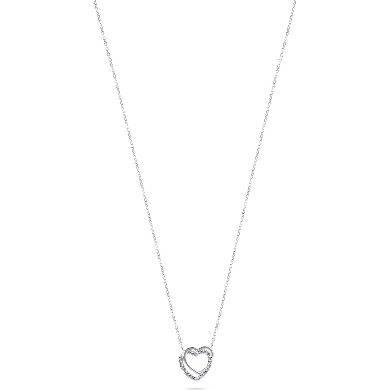 Un collier FAVS en argent 925 avec un pendentif cœur orné de pierres de zircon colorées.