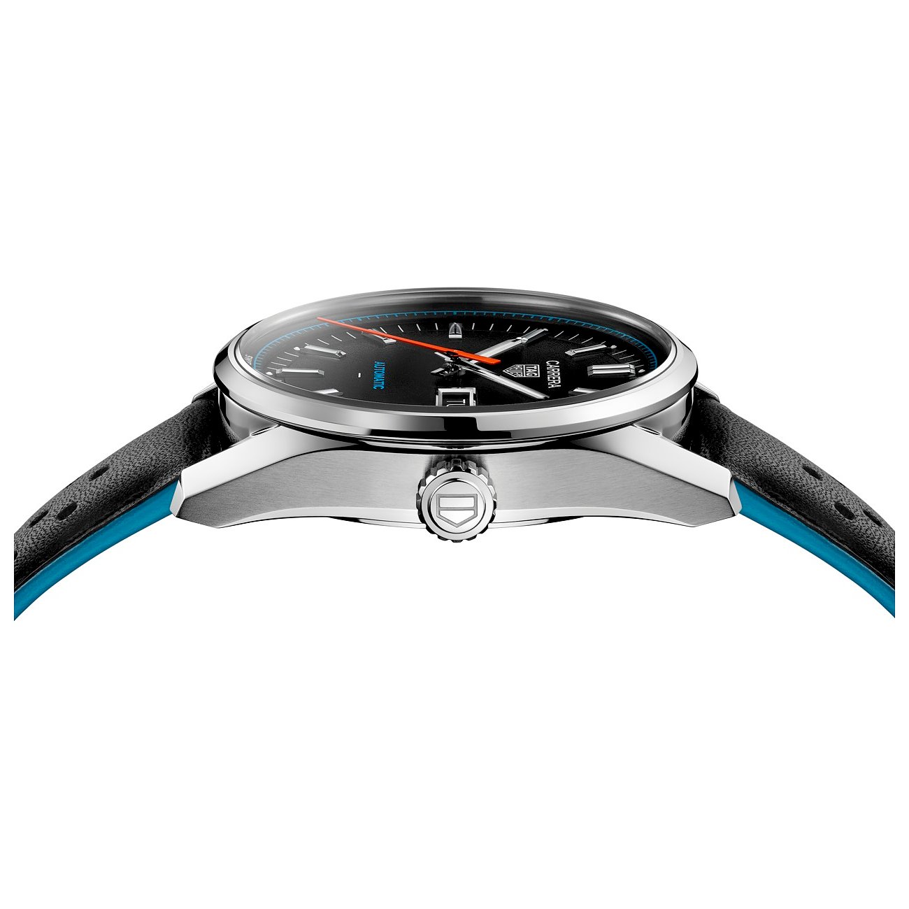 TAG Heuer Unisexuhr mit Edelstahlgehäuse und schwarzem Zifferblatt.