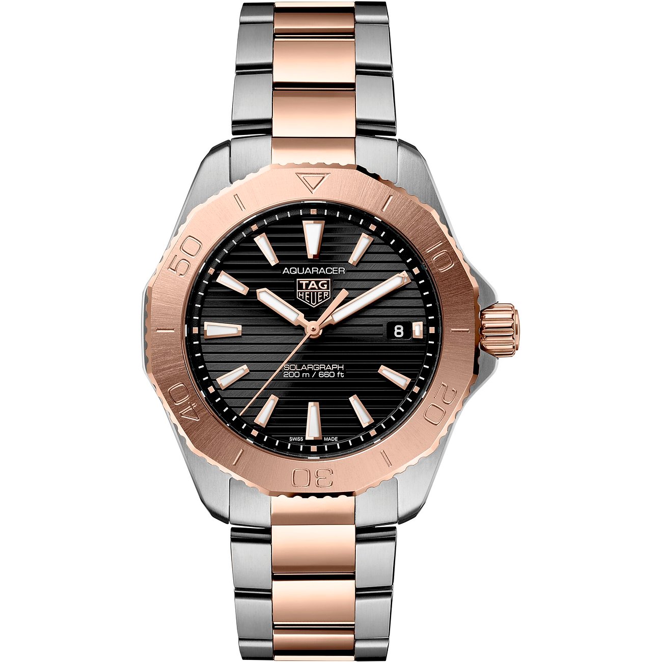 TAG Heuer Aquaracer mit Edelstahlgehäuse, bicolor, analog, mit Datumsanzeige.