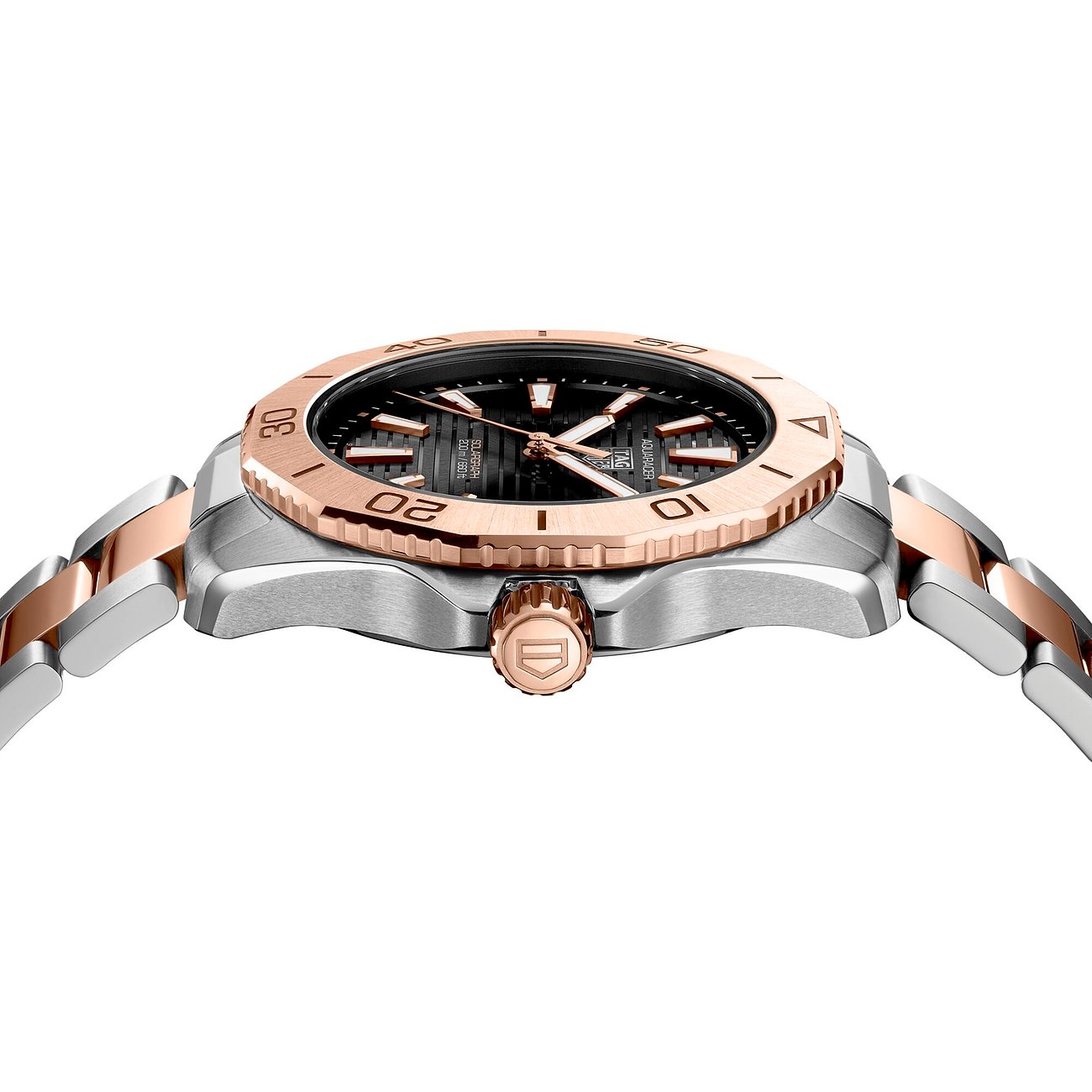 TAG Heuer Unisexuhr mit Edelstahlgehäuse, bicolor, analog.