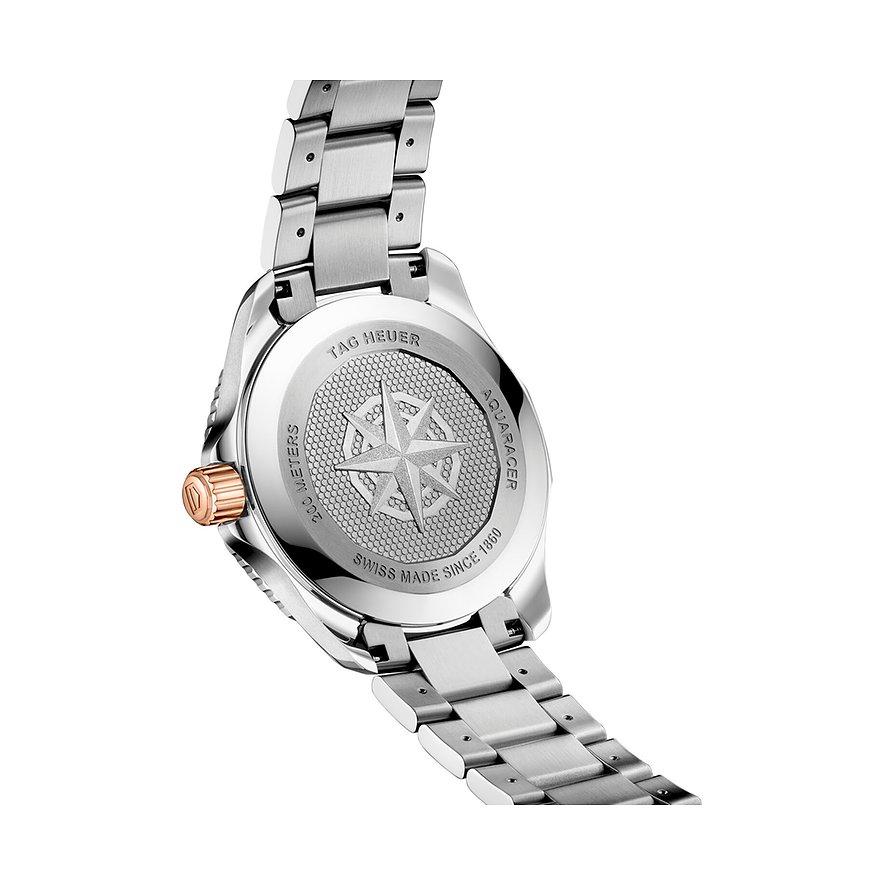 TAG Heuer Aquaracer Unisexuhr mit Edelstahlgehäuse und Roségold-Krone.
