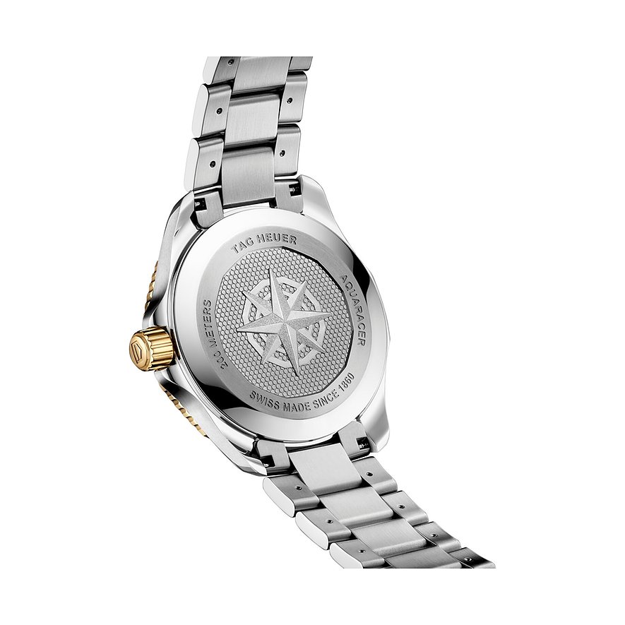 TAG Heuer Aquaracer Unisexuhr mit Edelstahlgehäuse und rosévergoldeter Lünette.