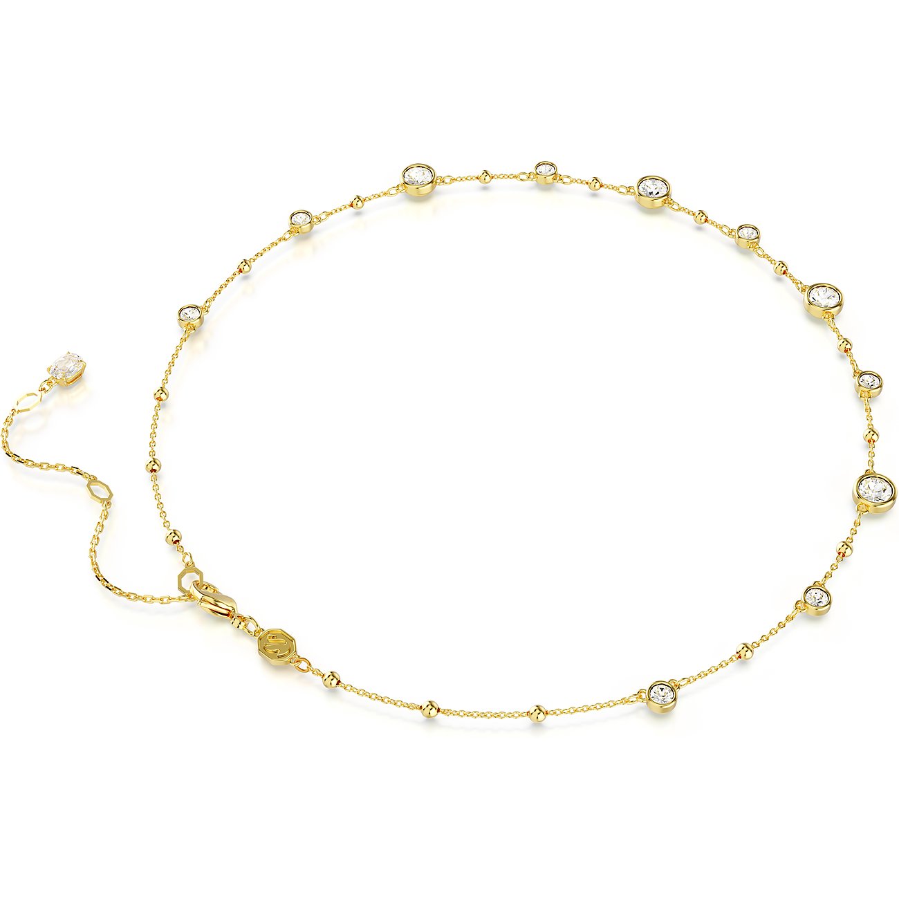 Swarovski ketting van metaal met kristallen, goudkleurig, met karabijnsluiting.