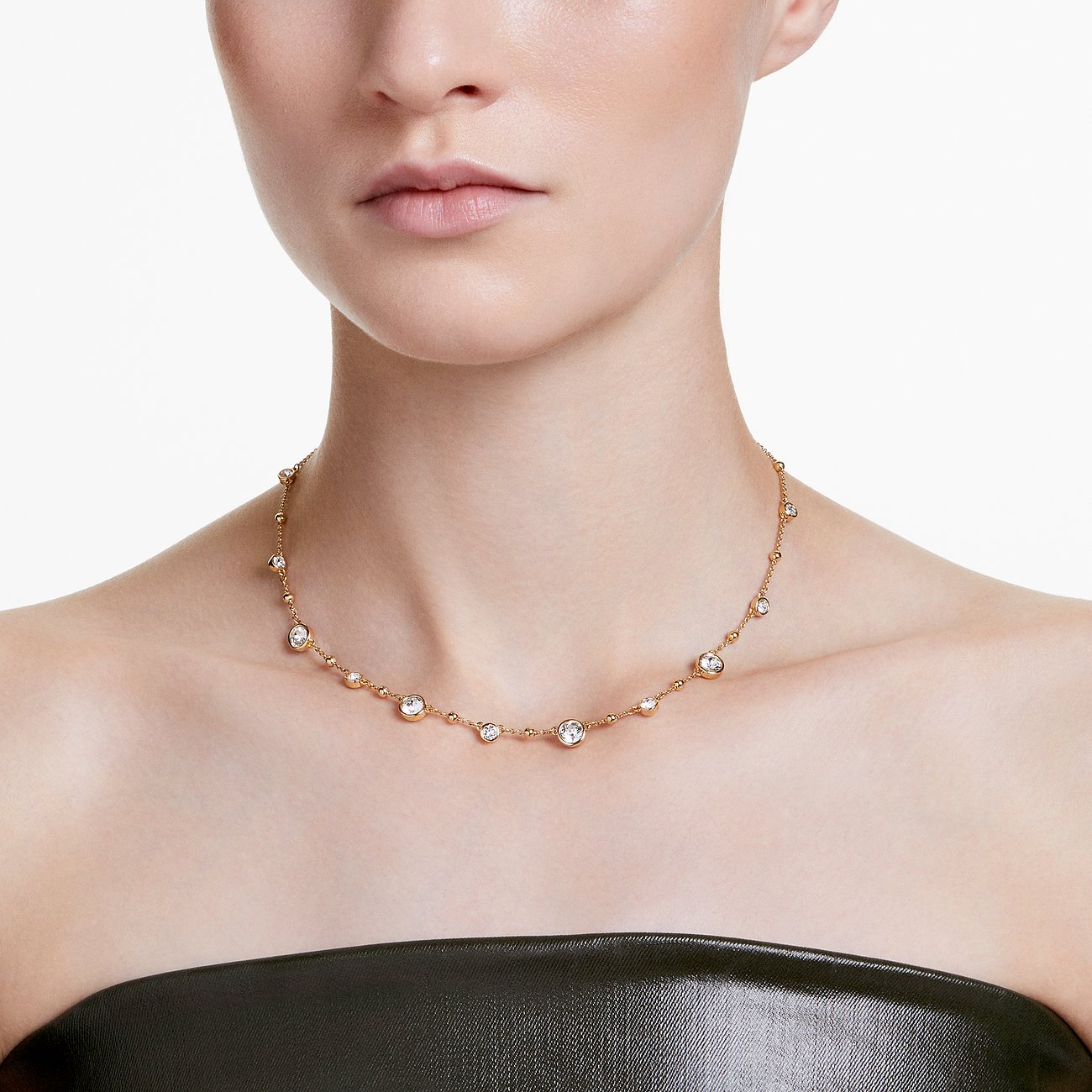 Swarovski ketting van metaal met kristallen, goudkleurig.