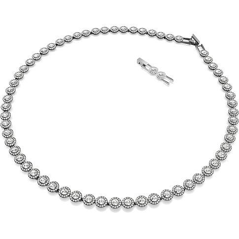 Swarovski metalen ketting met kristallen, ronde hanger met pavézetting.