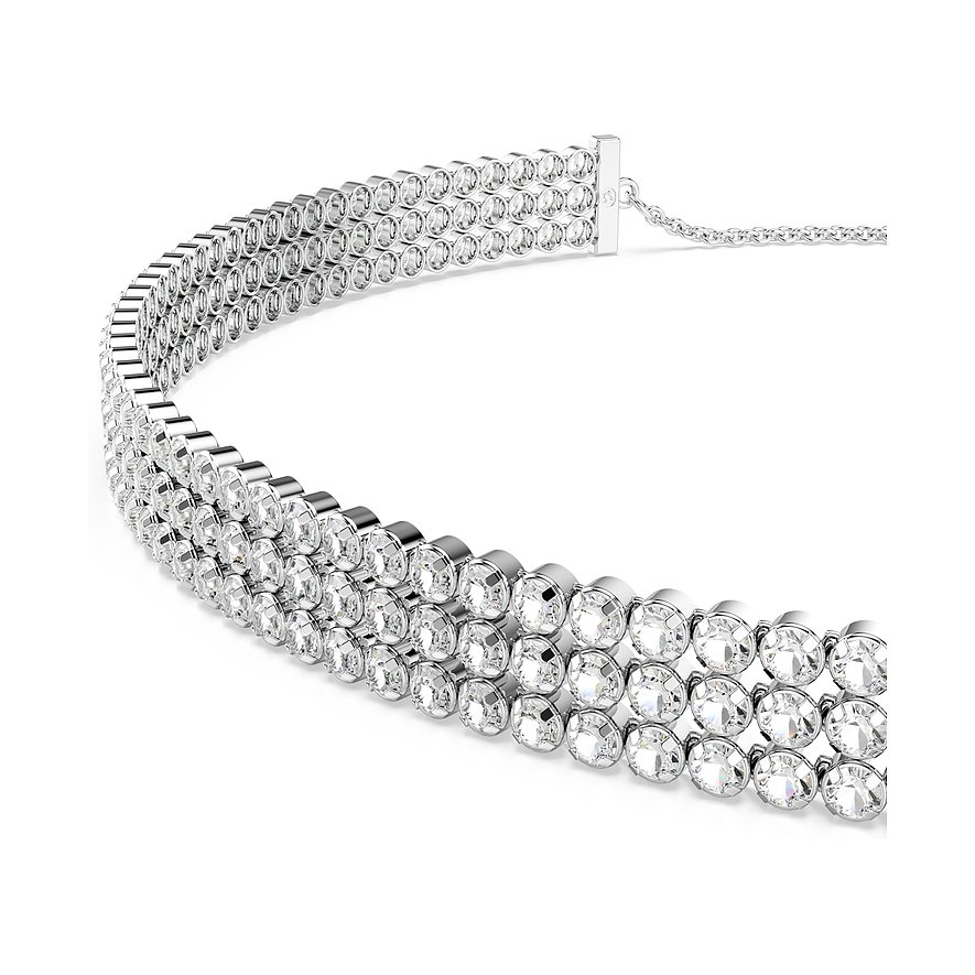 Swarovski Halskette aus Metall mit weißen Kristallen, dreireihig.