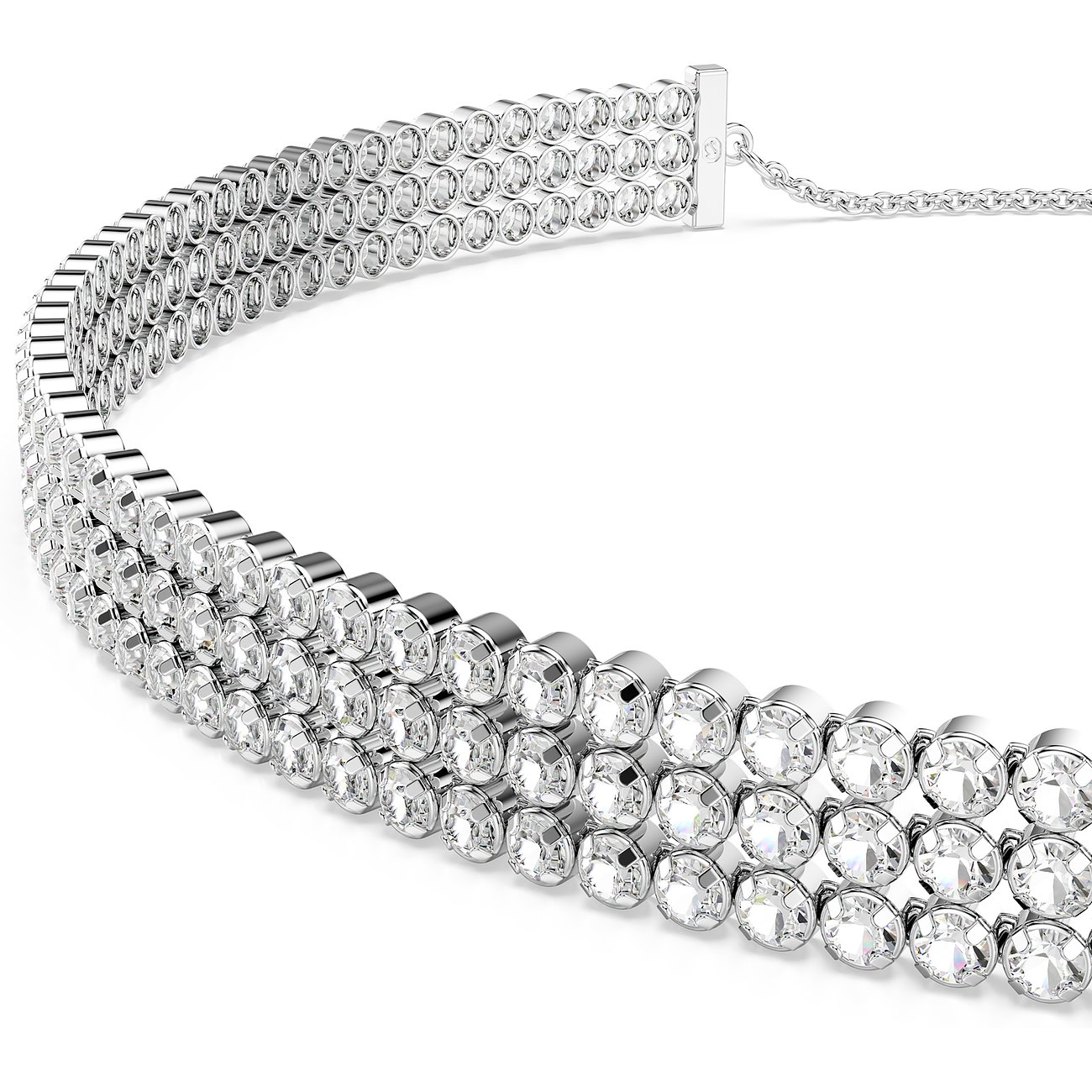 Swarovski Halskette aus Metall mit weißen Kristallen, dreireihig.