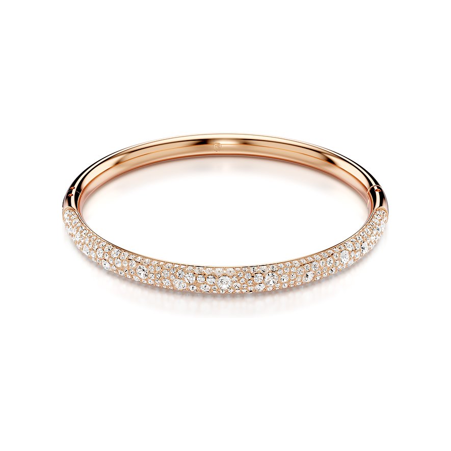 Swarovski Armreif aus rosévergoldetem Metall mit weißen Swarovski-Kristallen.