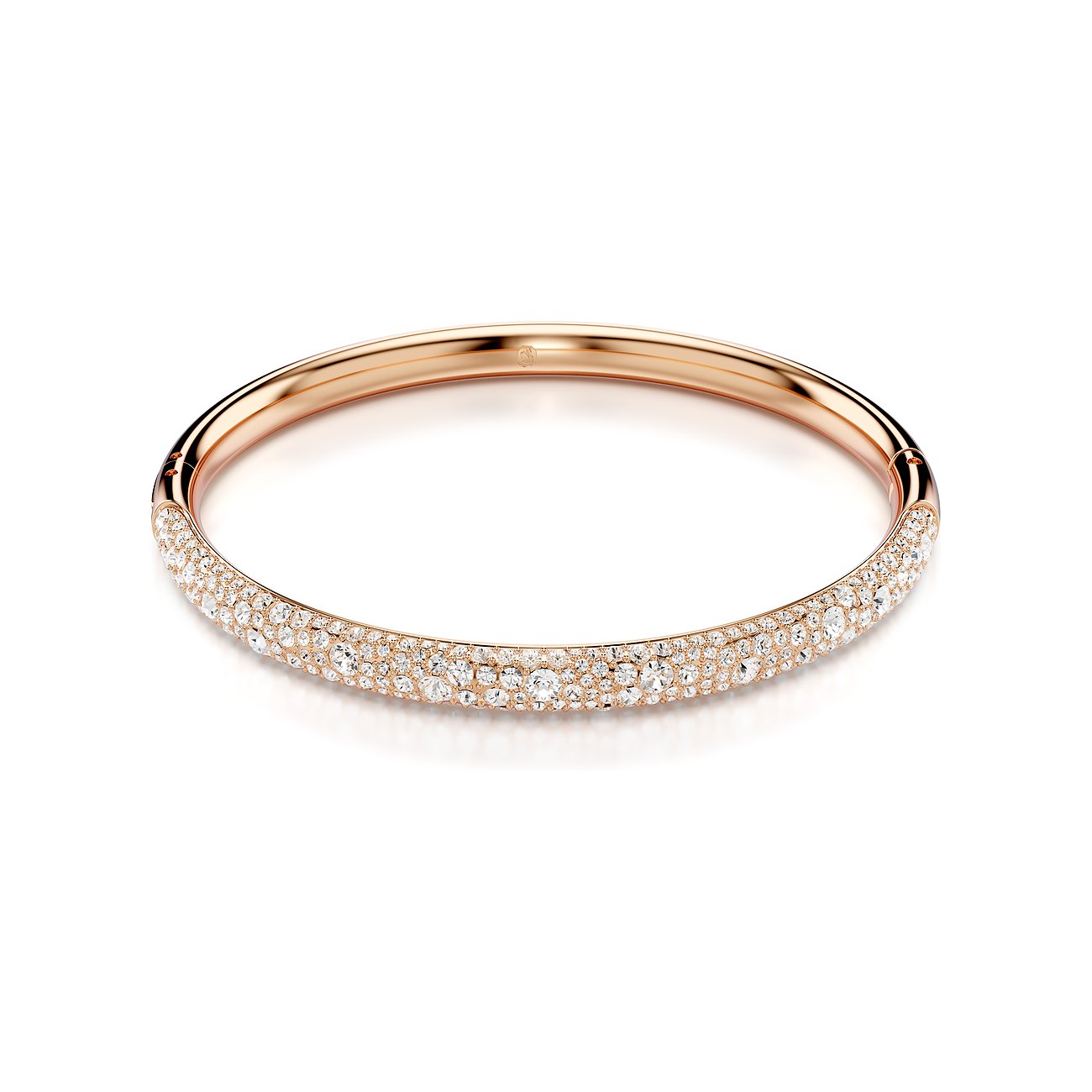 Swarovski Armreif aus rosévergoldetem Metall mit weißen Swarovski-Kristallen.