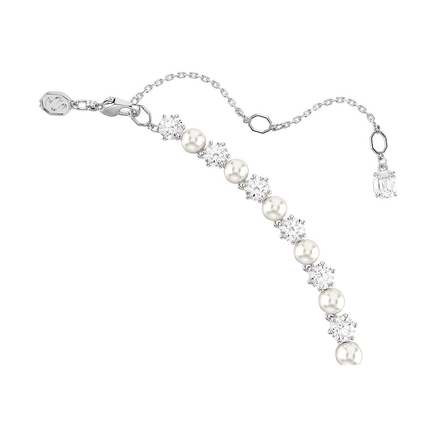Swarovski ketting met kristallen en parels van gerhodineerd metaal.