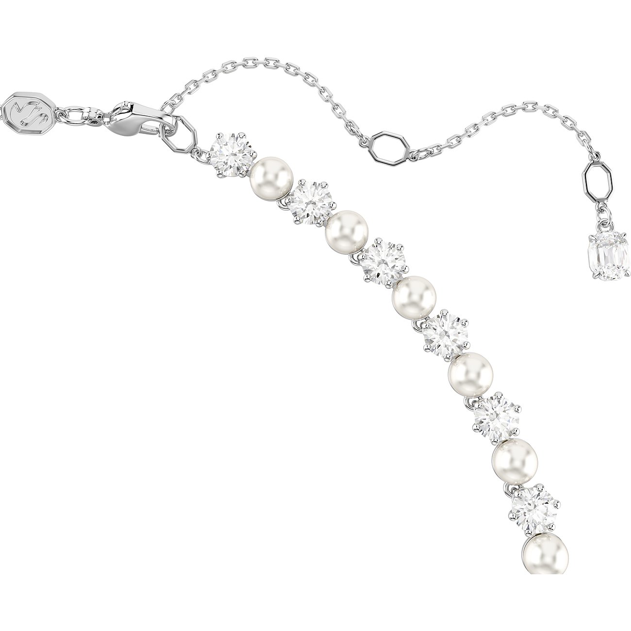 Swarovski ketting met kristallen en parels van gerhodineerd metaal.