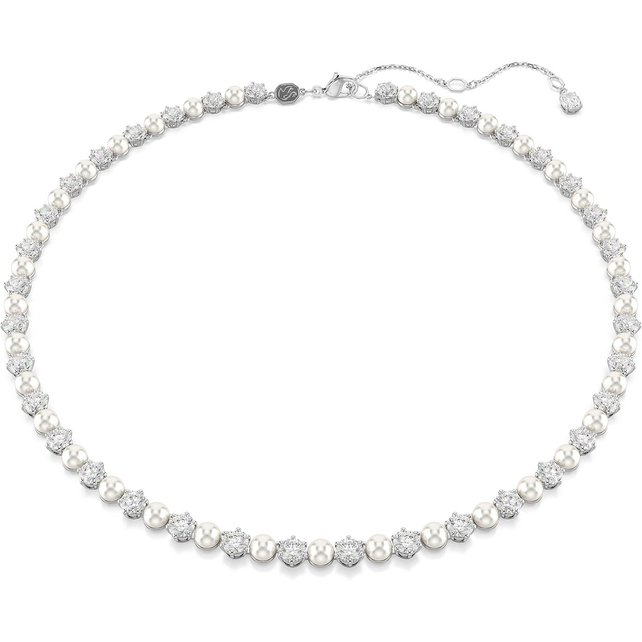 Swarovski ketting van metaal met kristallen en parels, als pronkstuk.
