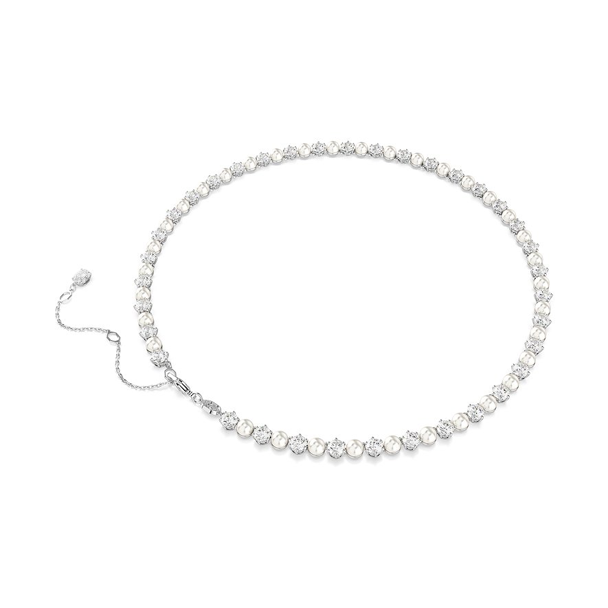 Swarovski metalen ketting met kristallen en parels, als tennisketting.