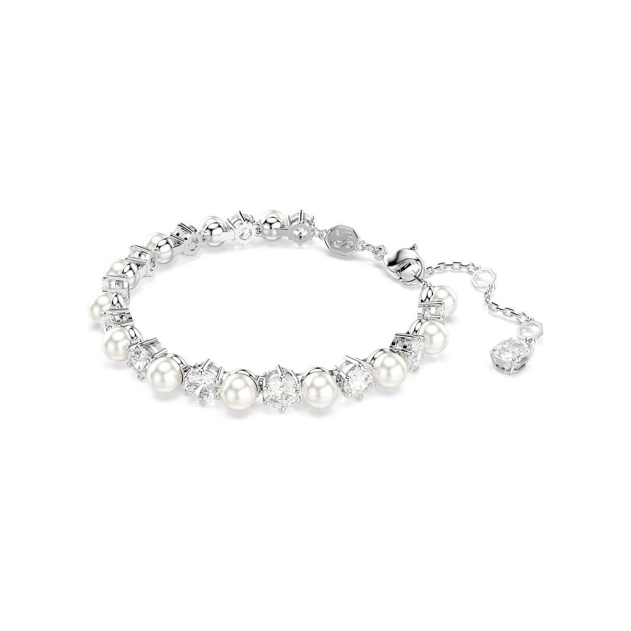 Swarovski Armband aus Metall mit Kristallen und Perlen, mit Karabinerverschluss.