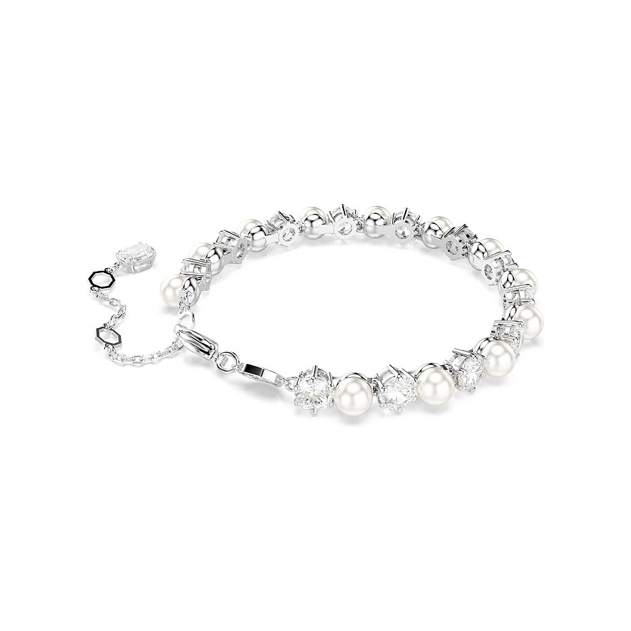 Swarovski Armband aus Metall mit Kristallen und Perlen, silberfarben.