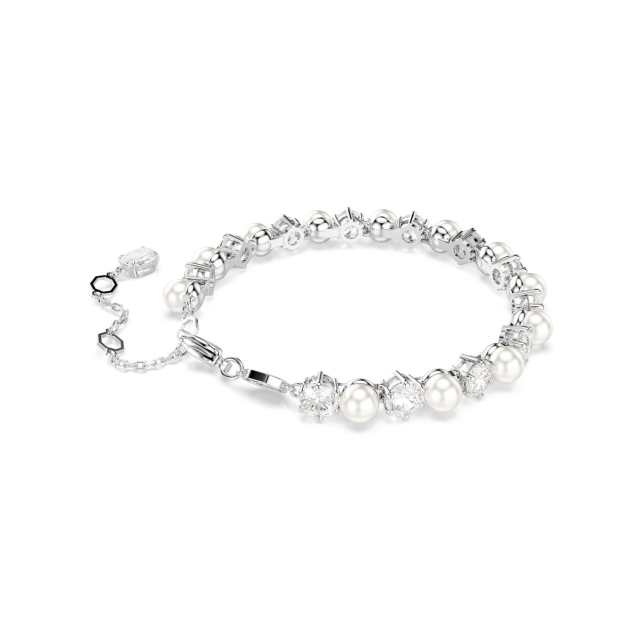 Swarovski Armband aus Metall mit Kristallen und Perlen, silberfarben.