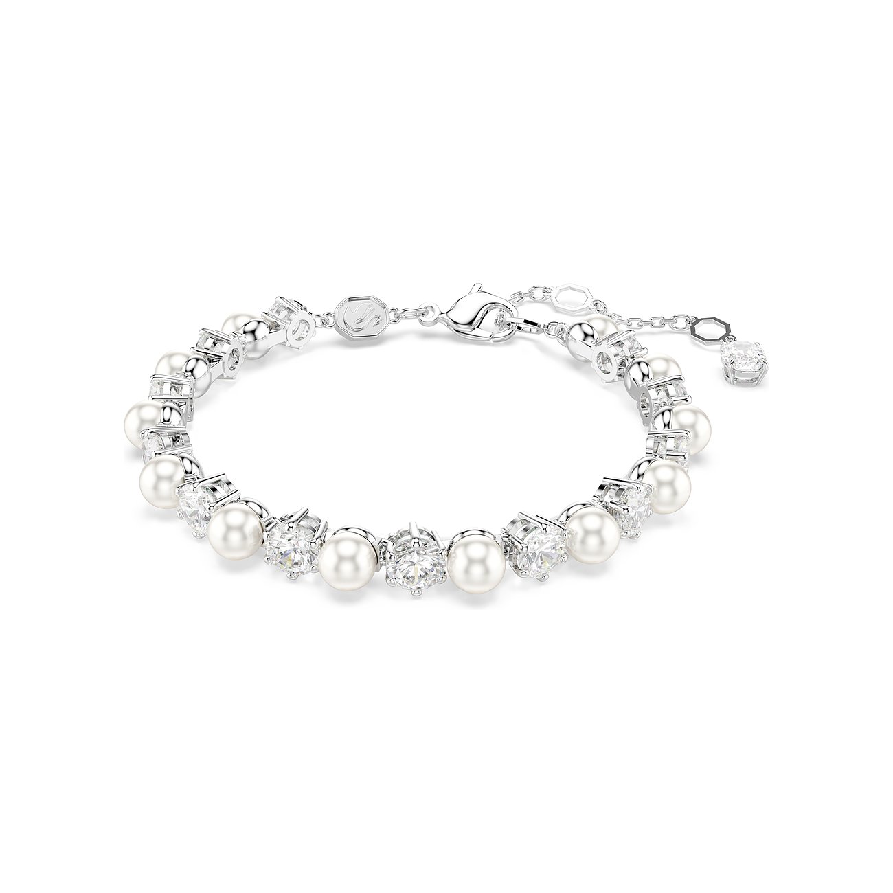 Swarovski Armband aus Metall mit Kristallen und Perlen, silberfarben.