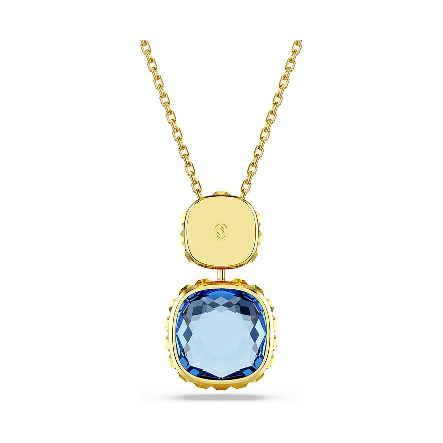 Swarovski Halskette aus gelbgoldfarbenem Metall mit blauem Kristall.