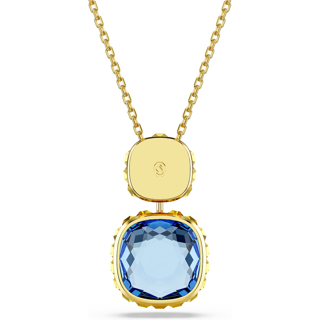 Swarovski Halskette aus gelbgoldfarbenem Metall mit blauem Kristall.