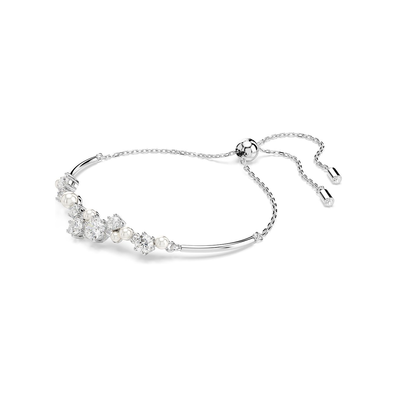 Swarovski armband van metaal met kristallen en parels, zilverkleurig.