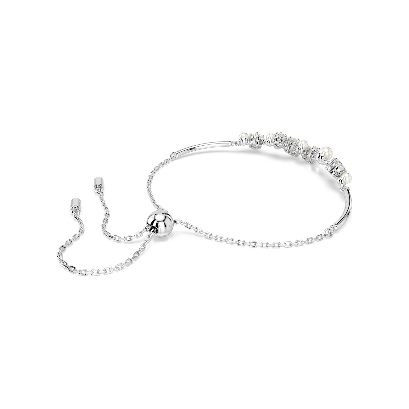 Swarovski armband van metaal met kristallen en parels, zilverkleurig.