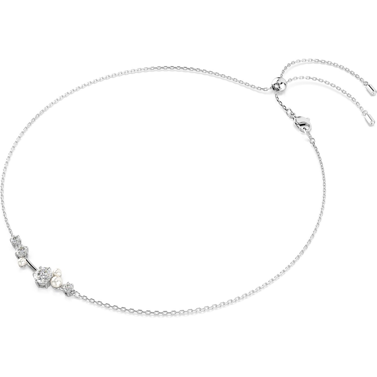 Swarovski Halskette aus Metall mit Kristallen und Perlen.