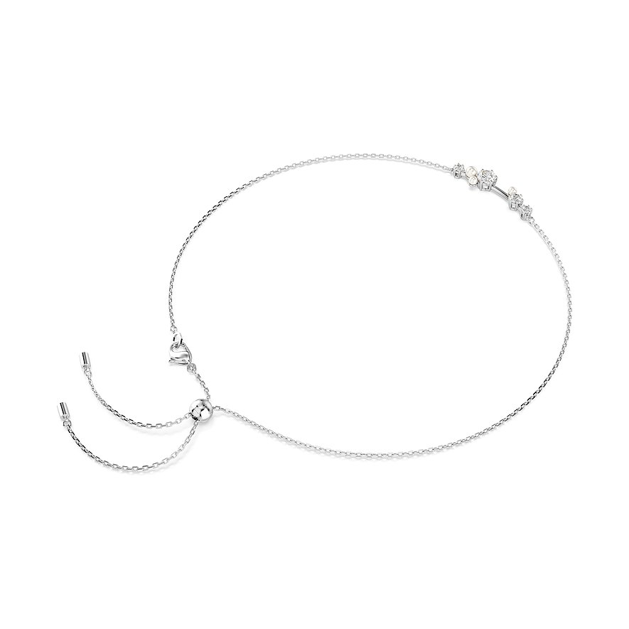 Swarovski Kette mit Kristallen und Perlen, silberfarbenes Metall.