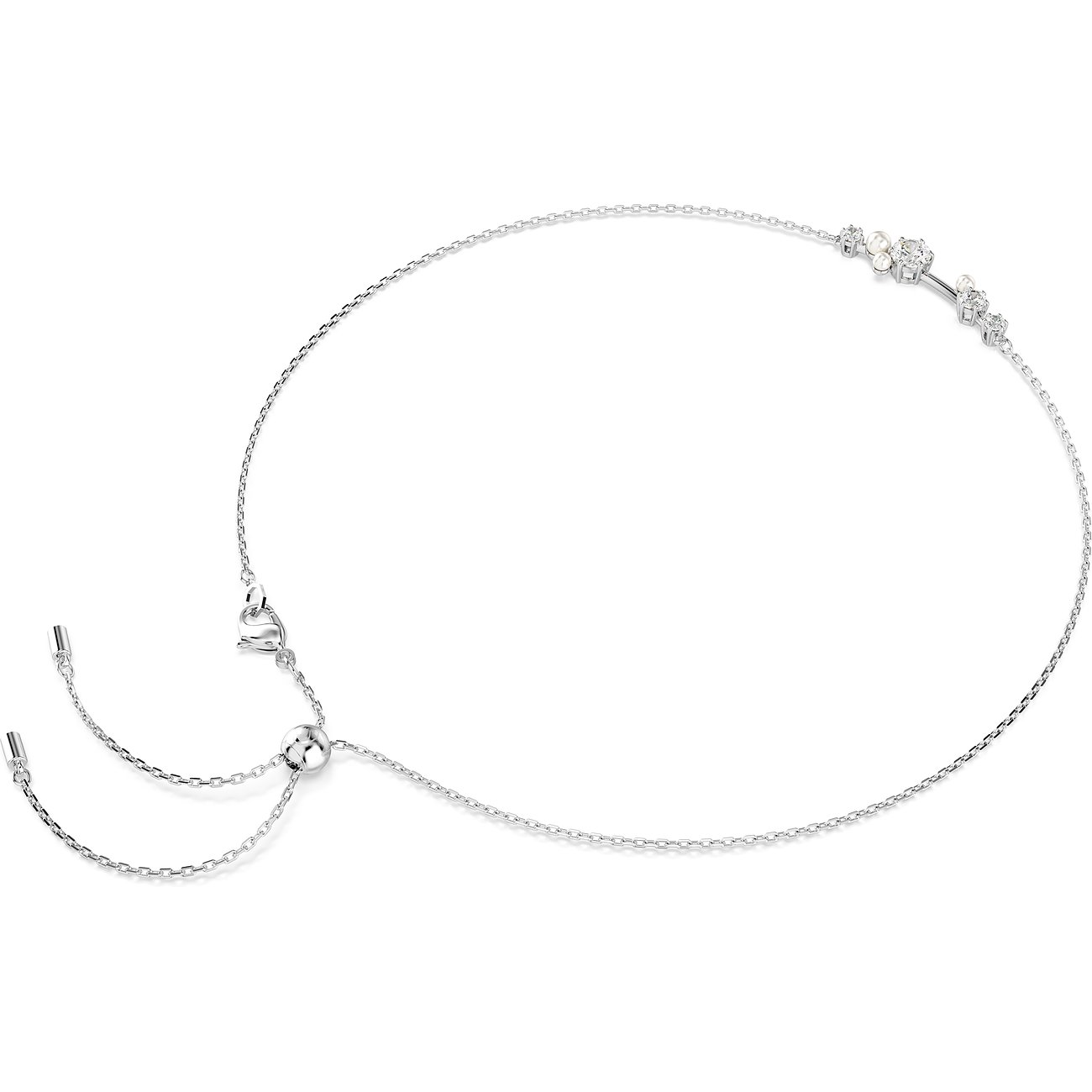 Swarovski Kette mit Kristallen und Perlen, silberfarbenes Metall.