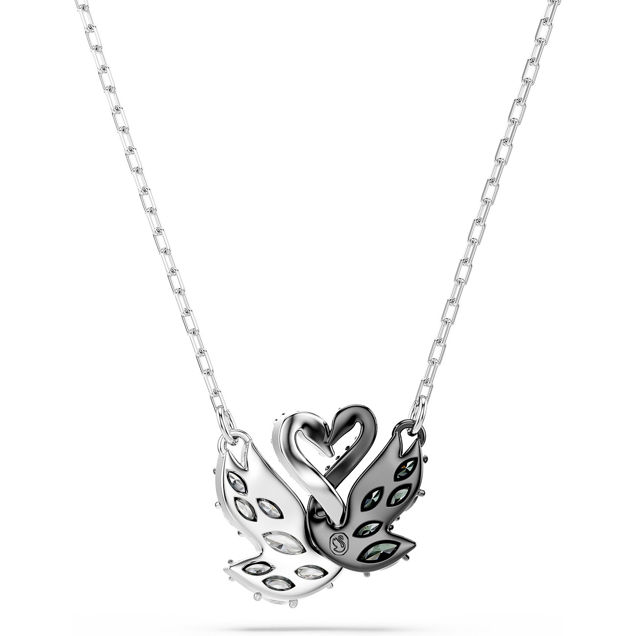 Swarovski ketting met twee metalen zwanen, bezet met kristallen.