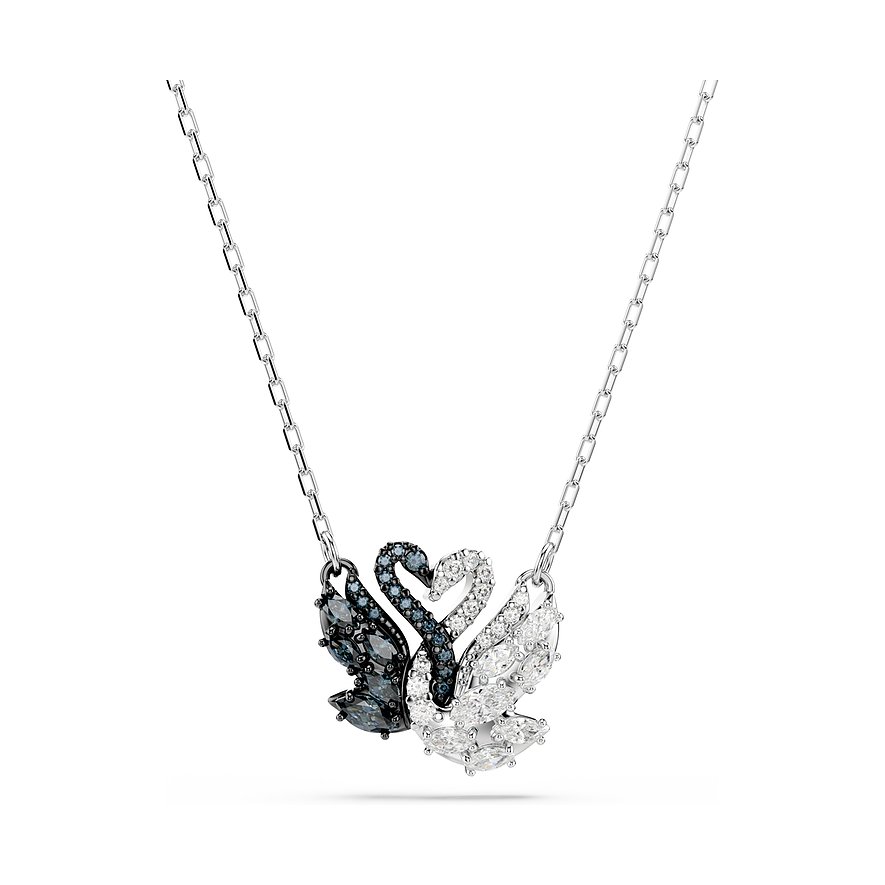 Swarovski ketting van gerhodineerd metaal met witte en grijze kristallen.