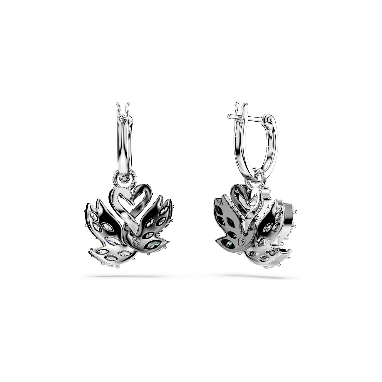 Swarovski metalen oorbellen met kristallen en zwaanmotief.