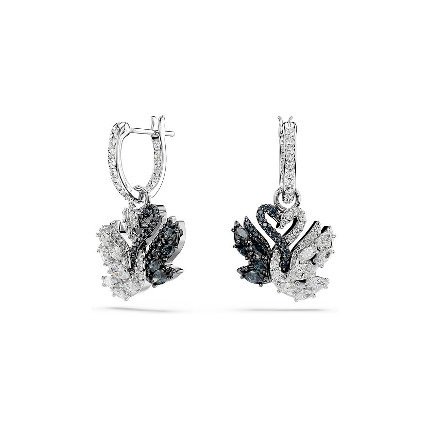 Swarovski oorbellen in zwanenvorm met kristallen, zilverkleurig.